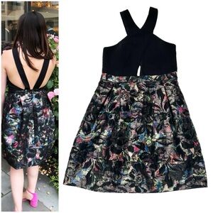 Aidan Mattox Multicolored Skirt Cocktail Dress Pockets Metallic Colorblock LBD